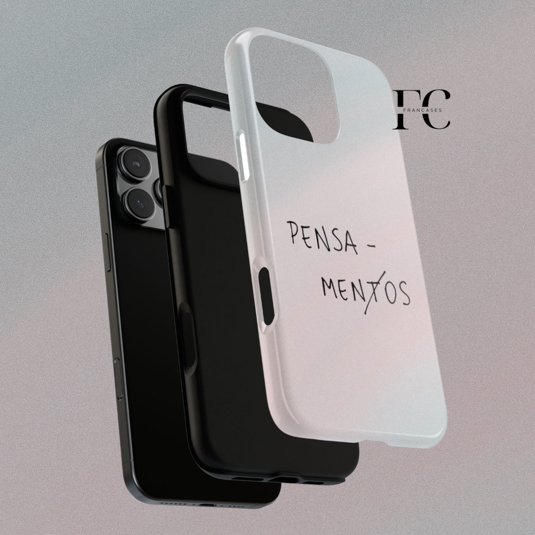 Minimalist Pensa Menos iPhone Case, Simple Quote Tough Phone Cover, Black White Tough Cases for Him Her, Protective Phone Accessories, Gift